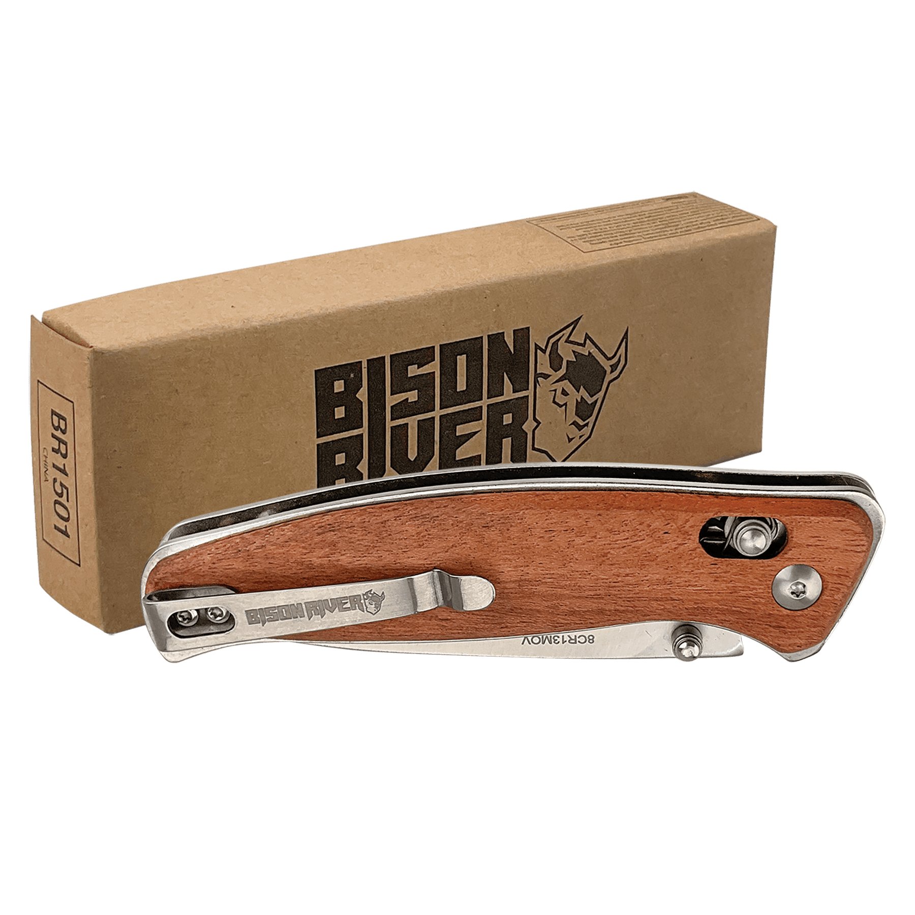 Bison River 4.5" Wood Button Lock Folding Knife - Halstead