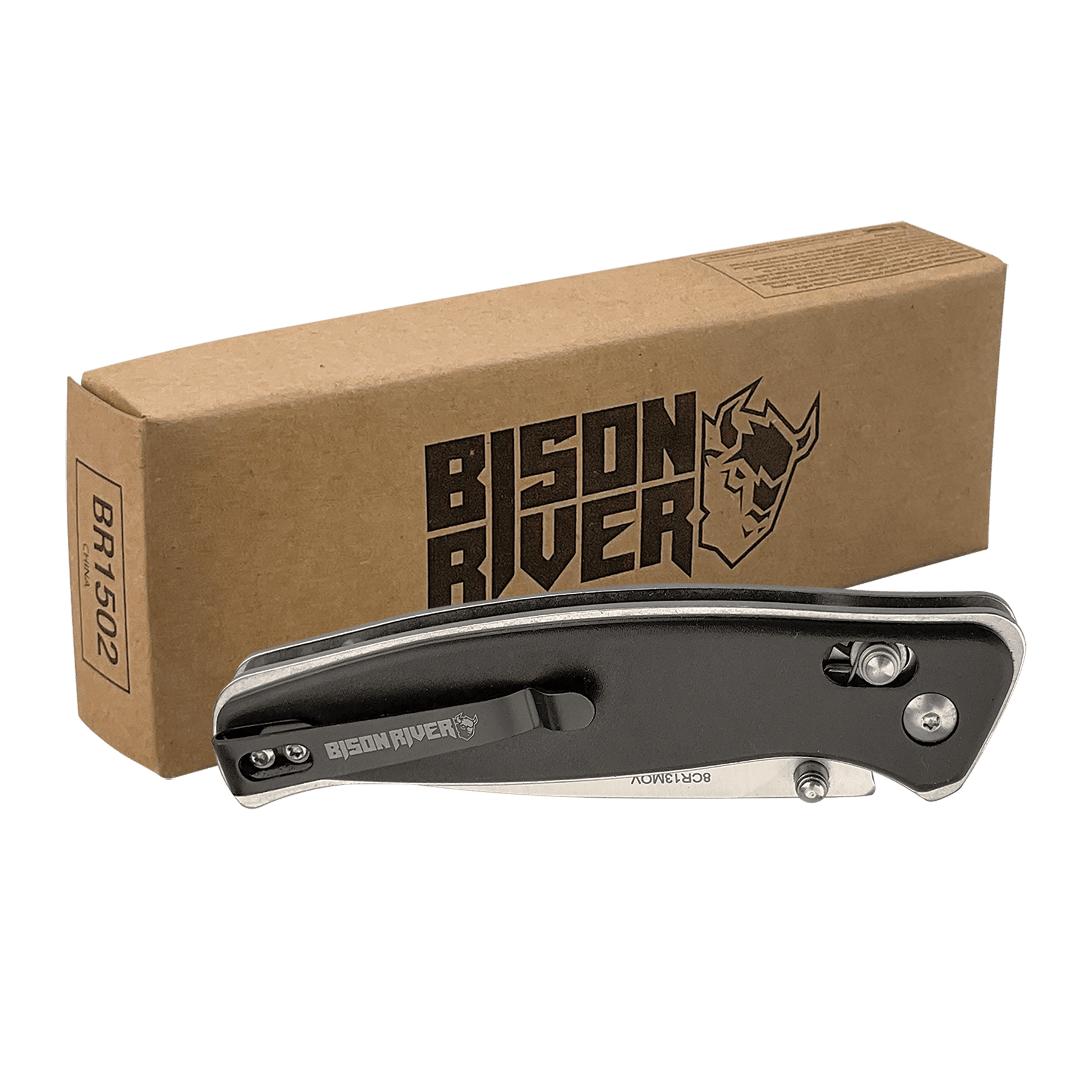 Bison River 4.5" Black Button Lock Folding Knife - Halstead