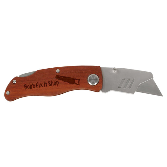 4" Wood Handle Folding Utility Knife - Halstead